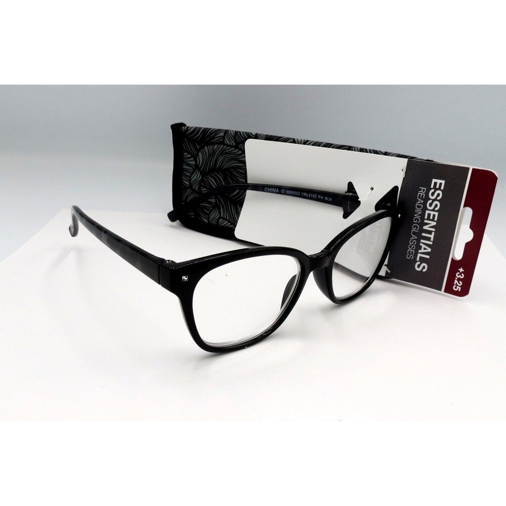 ESSENTIALS VRL2103 PH BLK Reading Glasses +3.25 Black Cat Eye